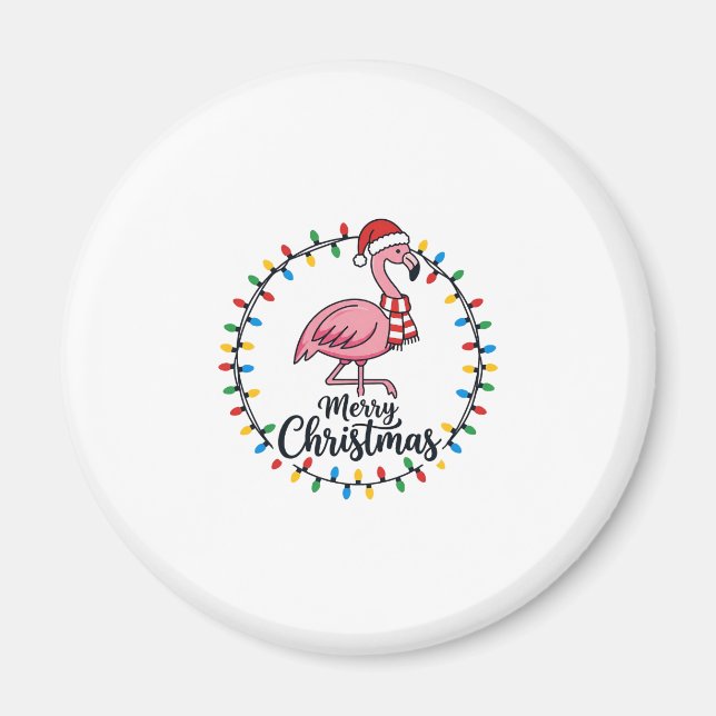 Flamingo Christmas Lights Holiday Magnet (Front)