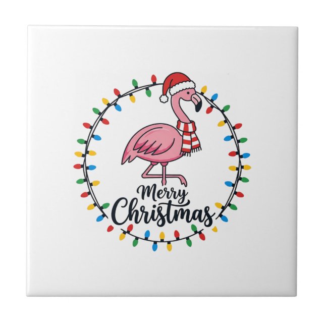 Flamingo Christmas Lights Holiday Tile (Front)