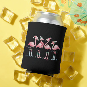 Flamingo Christmas Lights Holiday Xmas Can Cooler