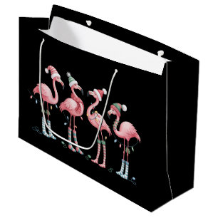 Flamingo Christmas Lights Holiday Xmas Large Gift Bag
