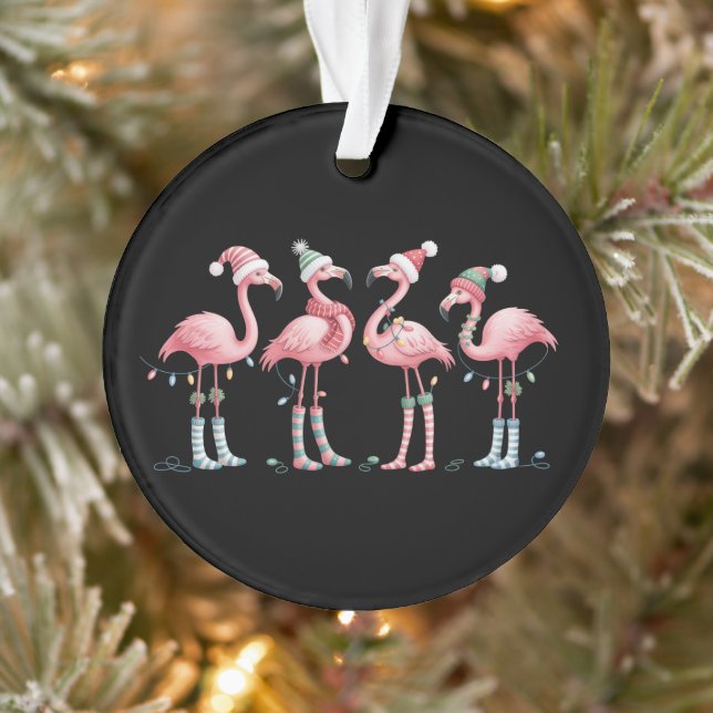 Flamingo Christmas Lights Holiday Xmas Ornament (Tree)