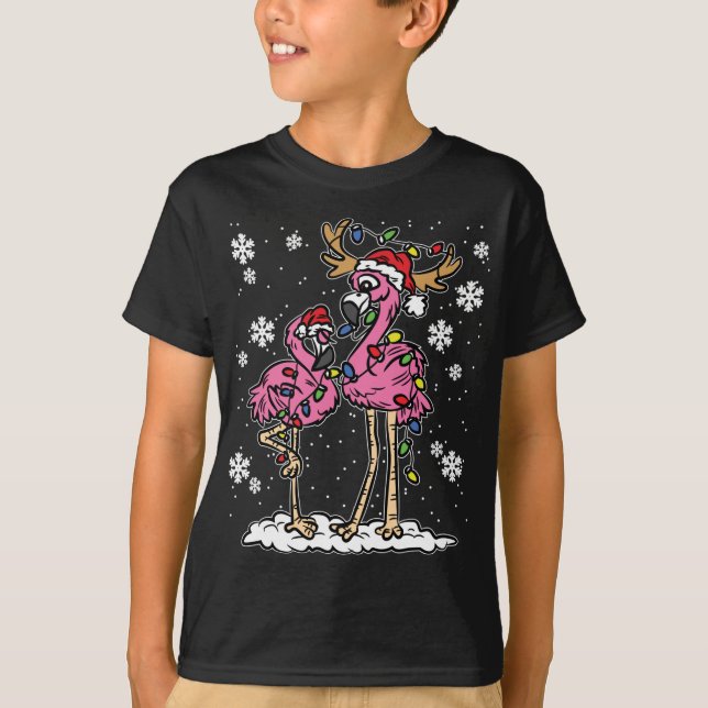 Flamingo Christmas Lights Santa Hat Pajama Cute An T-Shirt (Front)