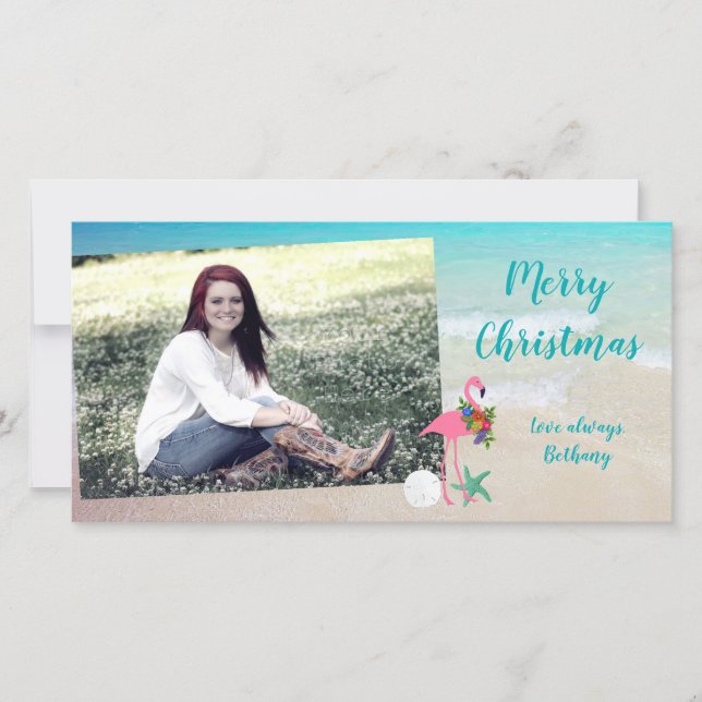 Flamingo Christmas Long Photo Card (Front)