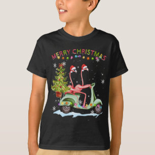 Flamingo Christmas Motorcycle Xmas Lights Merry Ch T-Shirt