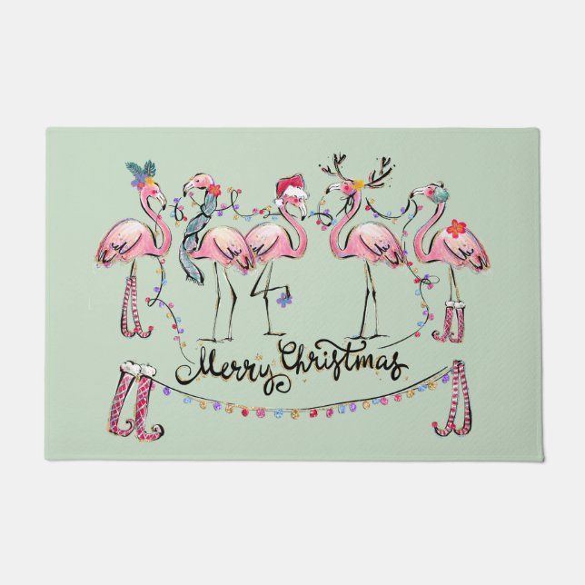 Flamingo Christmas Party Welcome Mat (Front)