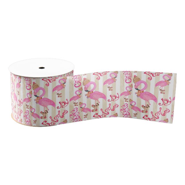 Flamingo Christmas Pattern Grosgrain Ribbon (Spool)