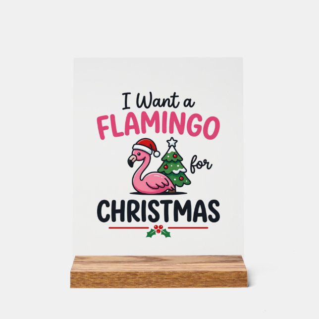 Flamingo Christmas Quote Vector Acrylic Sign (Front)
