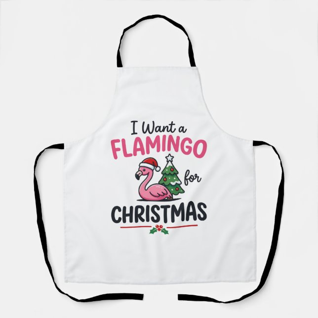 Flamingo Christmas Quote Vector Apron (Front)