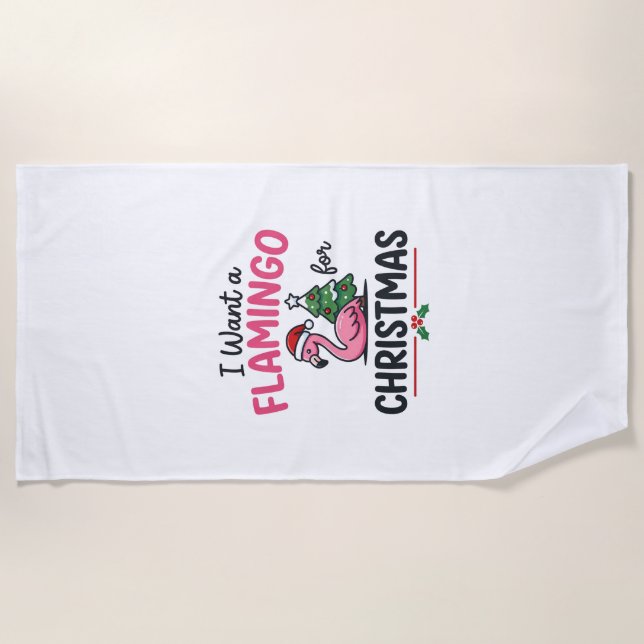 Flamingo Christmas Quote Vector Beach Towel (Front)