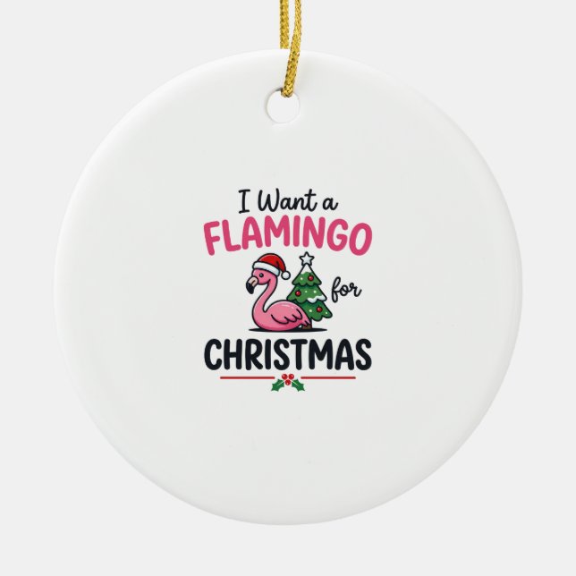 Flamingo Christmas Quote Vector Ceramic Tree Decoration (Front)