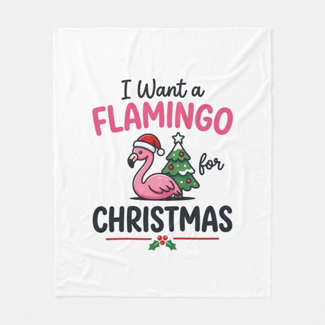 Flamingo Christmas Quote Vector Fleece Blanket (Front)