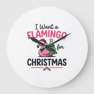 Flamingo Christmas Quote Vector Large Clock