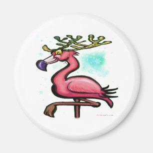 Flamingo Christmas Reindeer Magnet