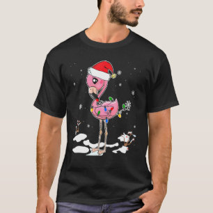 Flamingo Christmas Santa Hat Flamingo Lights Xmas T-Shirt