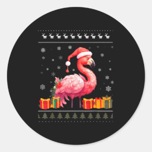 Flamingo Christmas Santa Hat Ugly Christmas Sweate Classic Round Sticker
