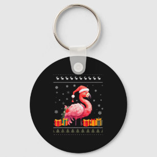 Flamingo Christmas Santa Hat Ugly Christmas Sweate Key Ring