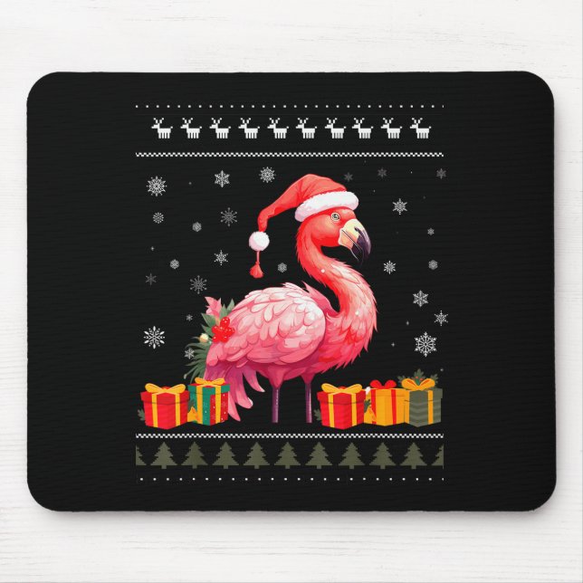 Flamingo Christmas Santa Hat Ugly Christmas Sweate Mouse Mat (Front)