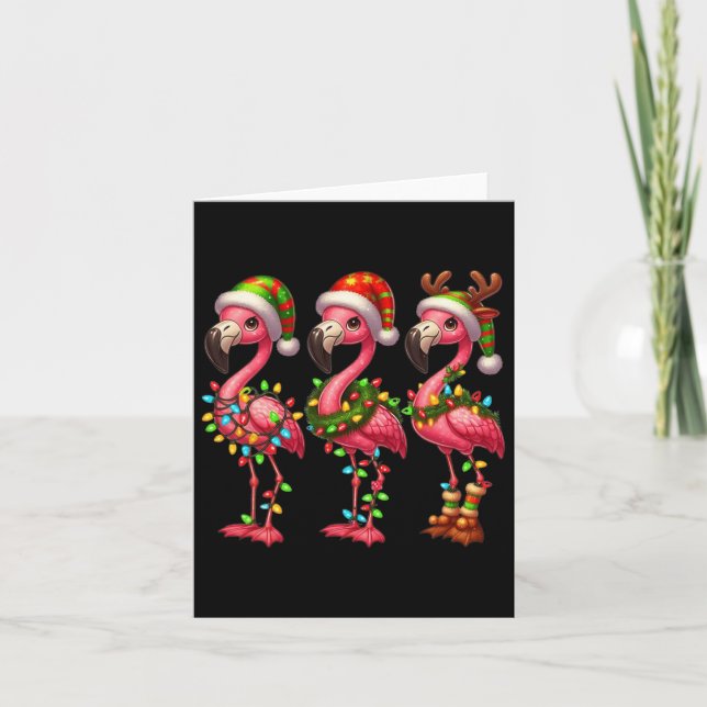 Flamingo Christmas Sarcastic Xmas Lights Flamingo  Card (Front)