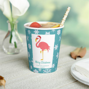 Flamingo Christmas Snowflake Blue Tropical Family  Paper Cups