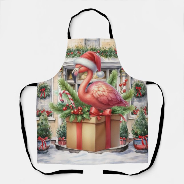 Flamingo Christmas Themed  Apron (Front)