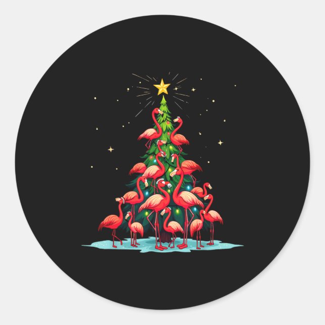 Flamingo Christmas Tree Funny Nkie Holiday Flaming Classic Round Sticker (Front)