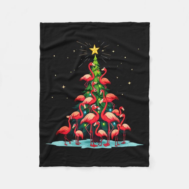 Flamingo Christmas Tree Funny Nkie Holiday Flaming Fleece Blanket (Front)