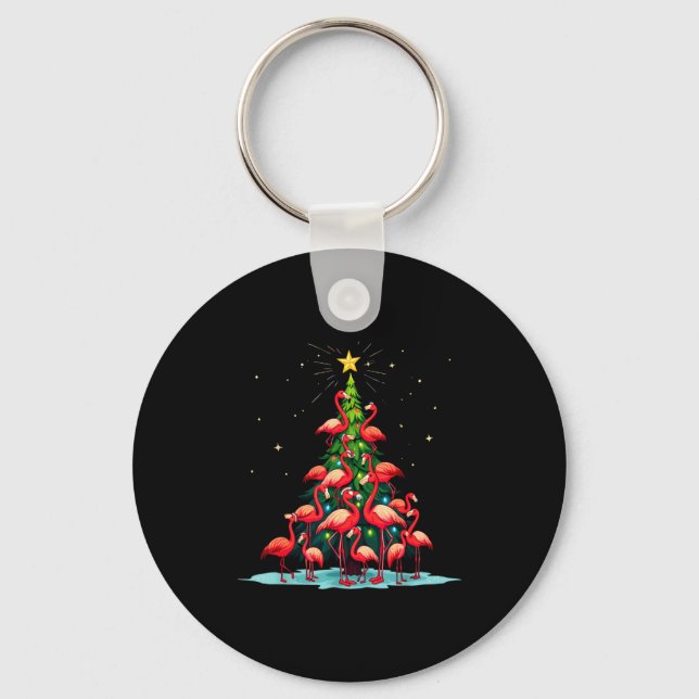 Flamingo Christmas Tree Funny Nkie Holiday Flaming Key Ring (Front)