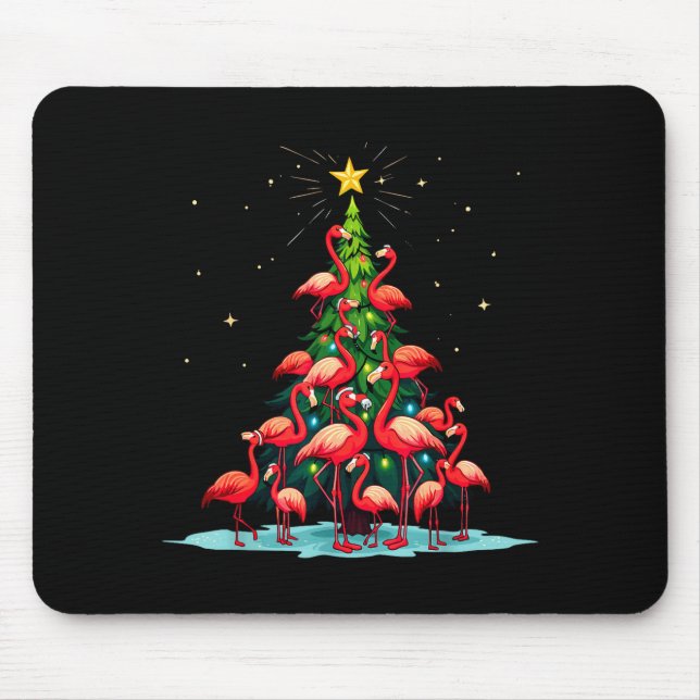 Flamingo Christmas Tree Funny Nkie Holiday Flaming Mouse Mat (Front)