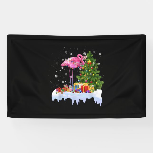 Flamingo Christmas Tree Lights Banner (Horizontal)
