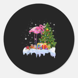 Flamingo Christmas Tree Lights Classic Round Sticker