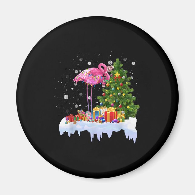 Flamingo Christmas Tree Lights Magnet (Front)