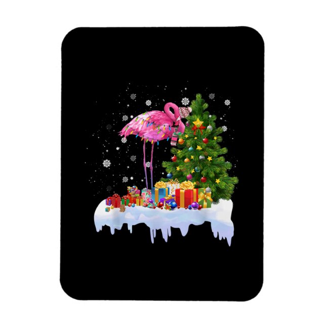 Flamingo Christmas Tree Lights Magnet (Vertical)