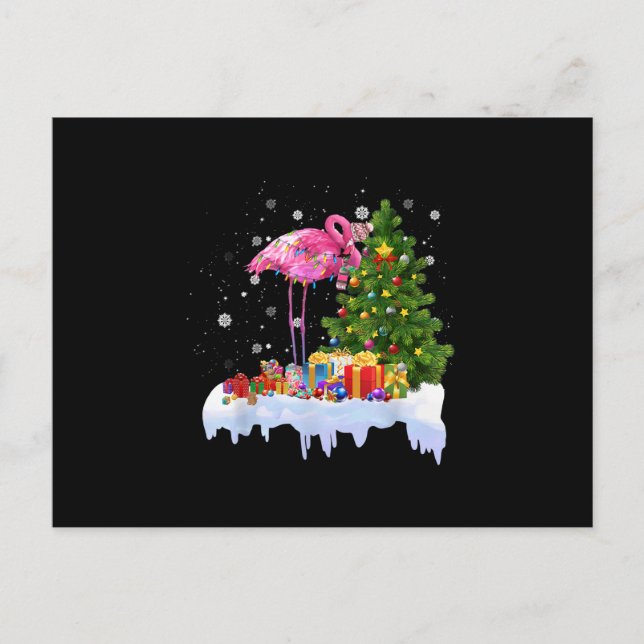 Flamingo Christmas Tree Lights Postcard (Front)