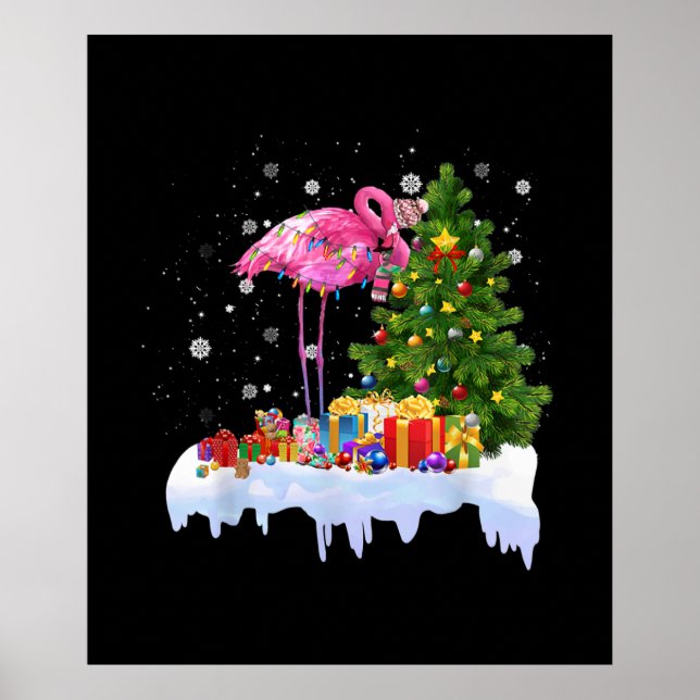Flamingo Christmas Tree Lights Poster (Front)