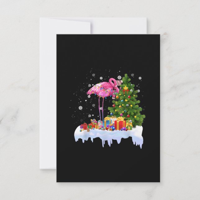 Flamingo Christmas Tree Lights RSVP Card (Front)
