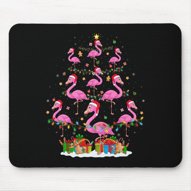 Flamingo Christmas Tree Lights Santa Hat Nk Flamin Mouse Mat (Front)