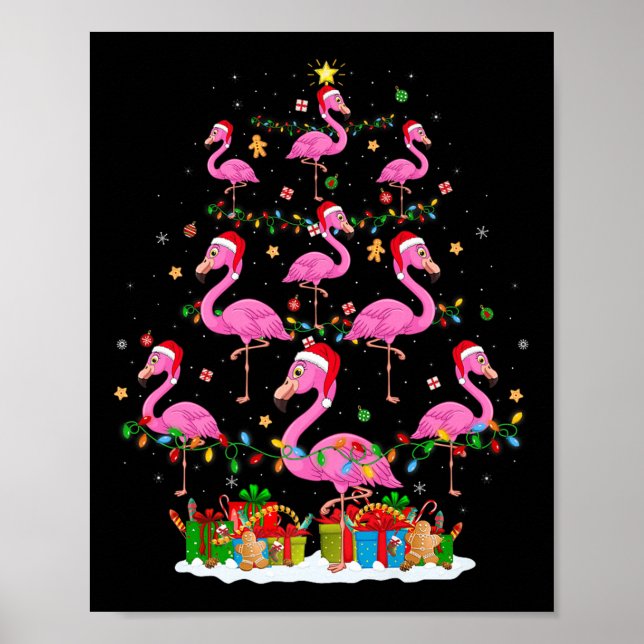 Flamingo Christmas Tree Lights Santa Hat Nk Flamin Poster (Front)