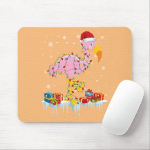 Flamingo Christmas Tree Lights T-Shirt X-Mas Ornam Mouse Mat