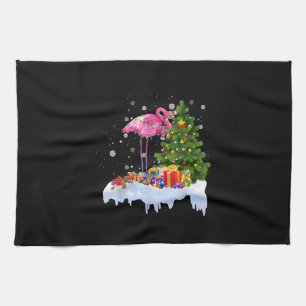 Flamingo Christmas Tree Lights Tea Towel