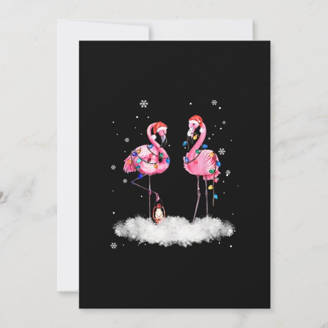 Flamingo Christmas Tree Santa Hat Light Holiday Card (Front)