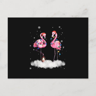 Flamingo Christmas Tree Santa Hat Light Holiday Postcard