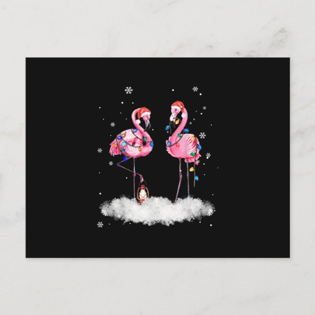 Flamingo Christmas Tree Santa Hat Light Holiday Postcard (Front)