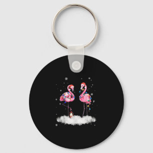 Flamingo Christmas Tree Santa Hat Light Key Ring