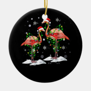 Flamingo Christmas Tree Santa Hat Light Merry Ceramic Tree Decoration