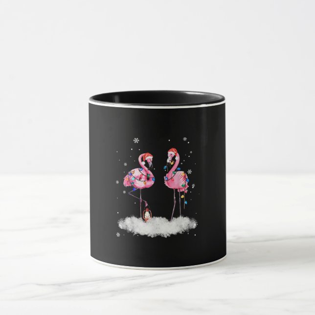 Flamingo Christmas Tree Santa Hat Light Mug (Center)