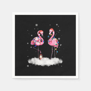 Flamingo Christmas Tree Santa Hat Light Napkin