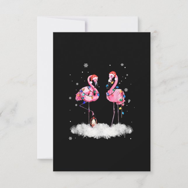 Flamingo Christmas Tree Santa Hat Light RSVP Card (Front)