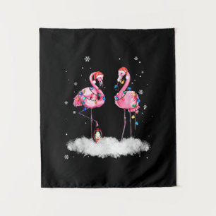 Flamingo Christmas Tree Santa Hat Light Tapestry