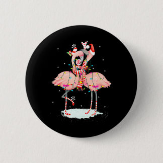 Flamingo Christmas Tree Santa Hat Xmas Light 6 Cm Round Badge