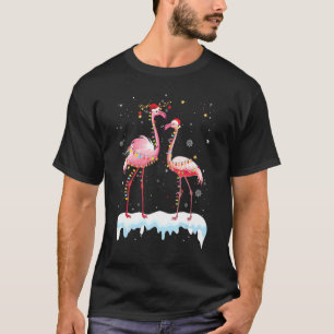 Flamingo Christmas Tree Santa Hat Xmas Light Merry T-Shirt